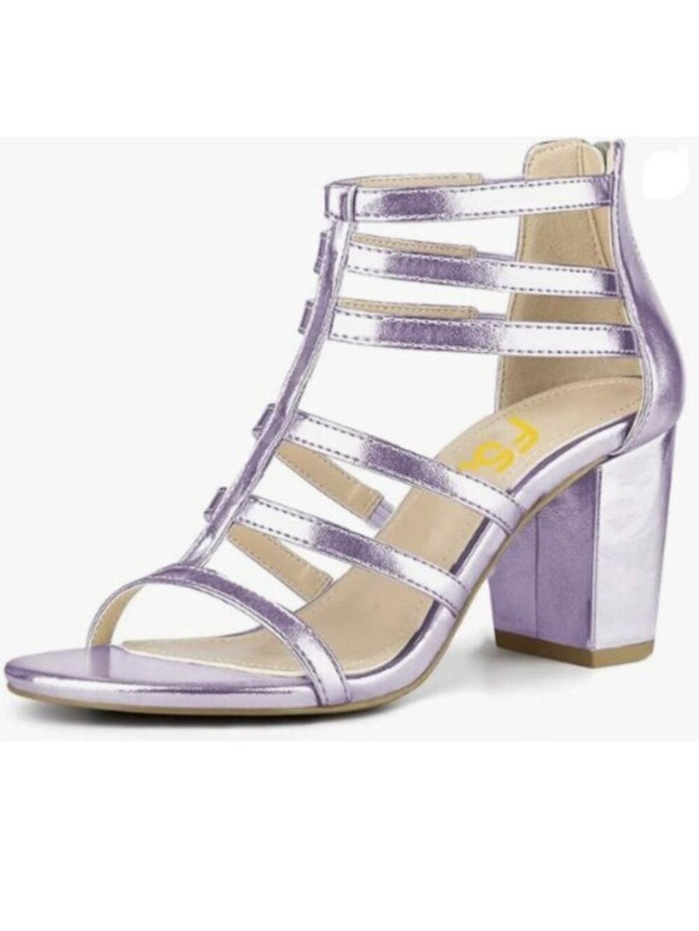 FSJ Women Chunky Mid High Heel Sandals Open Toe T-Strap Pumps Cutout Purple Shoe